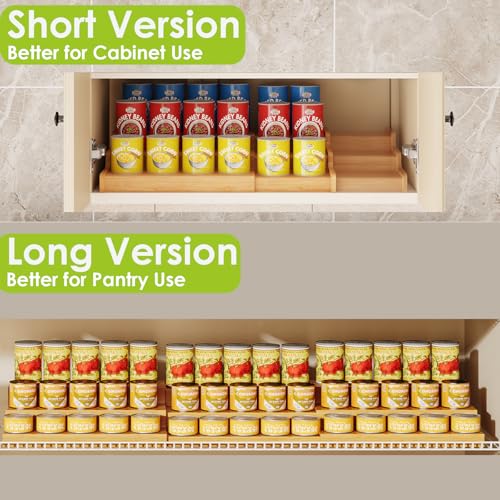 Extra-Long Expandable Bamboo Can Rack for Pantry – 3-Tier Adjustable Pantry Can Organizer, Large Capacity Holds up to 45 Cans, Pantry Shelf & Countertop Storage (Patent Pending)