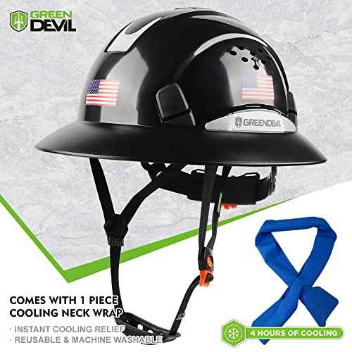 Full Brim Hard Hat Vented Construction Safety Helmet OSHA Approved Cascos De Construccion Work Hardhats with Cooling Towel for Men&Women 6 Point Adjustable Ratchet Suspension