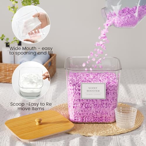 2+1 Pack Laundry Pods Container,Clear Laundry Detergent Powder Storage Containers,Laundry Room Organization Containers with Wooden Lids & Labels,Laundry Pods Holder for Scent Booster,Dryer Ball - style: 2+1 Pack
