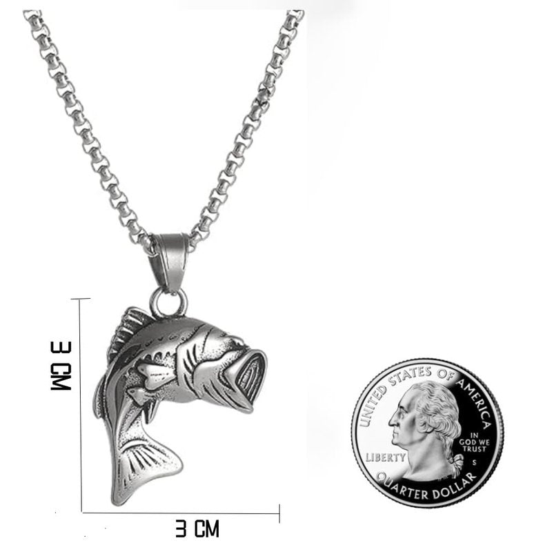 BaBakiak Largemouth Bass Fish Necklace, Fisherman Stainless Steel Jumping Bass Pendant