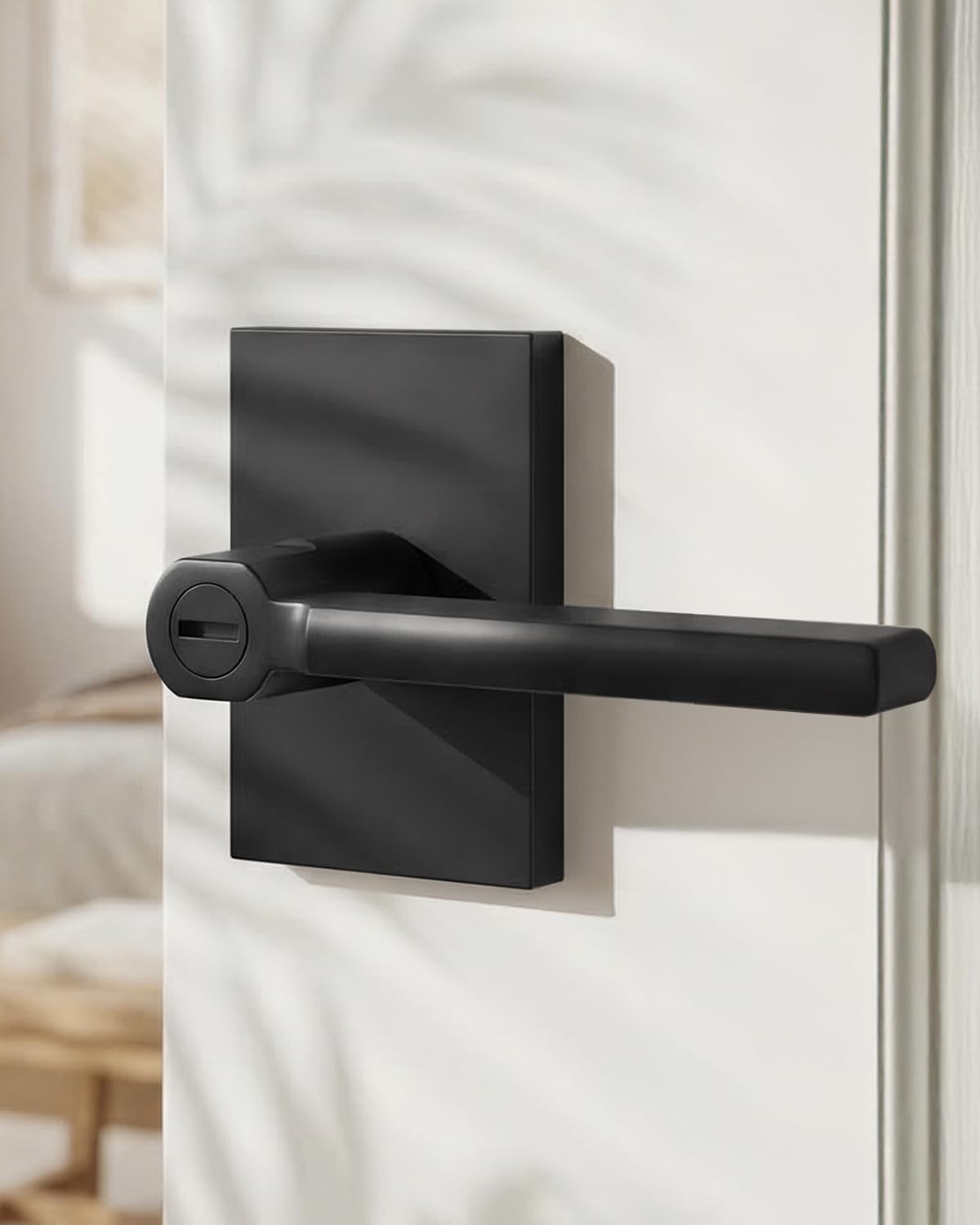 Goldenwarm Black Door Handles Interior,Matte Black Privacy Door Handle for Bedroom Bathroom, Keyless Door Lever Adjustable & Reversible,4 Pack