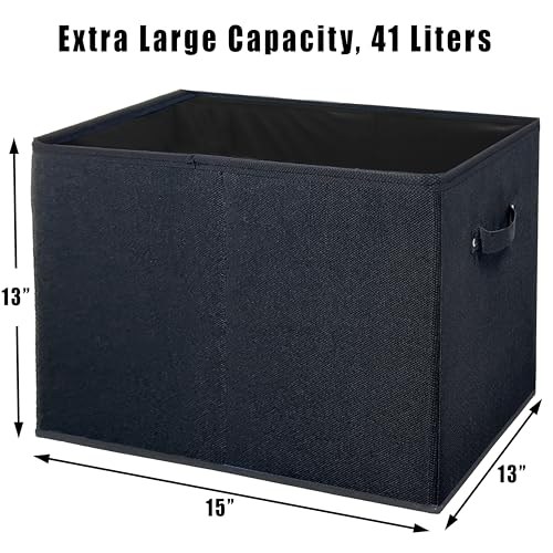 Simple Houseware 15 x 13 Inch Collapsible Fabric Storage Bin with Handles, 2 Pack, Black - color: Black