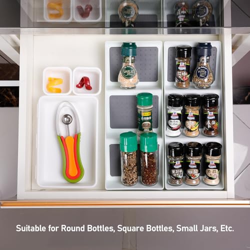 Spice Drawer Organizer,3 Tier Non-Slip Silicone Seasoning Jar Drawer Insert,Spice Rack Organization for Drawer,Spice jar holder for drawer,Kitchen Spice Rack Tray for Cabinet Countertop Makeup Storage - size: 1 Pack