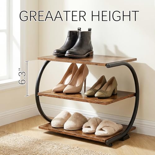C-Shaped 3-Tier Shoe Rack with Metal Frame & Adjustable Feet - Compact Organizer for Entryway, Closet, Hallway (Holds 11 lbs/Shelf) - size: 17.32" X 11.81" X14.76"