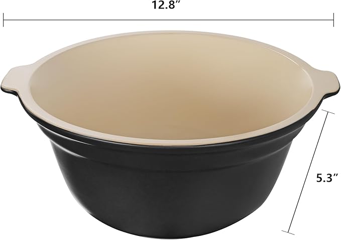 Zing Ceramic Mixing Bowls 5 Qt for Kitchen, Large Salad Bowl, Colorful Vibrant Nesting Bowls for Cooking, Baking, Prepping, Serving, Salad, Housewarming Gift, Microwave Dishwasher Safe, Black
