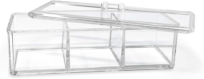 Isaac Jacobs 3-Compartment Clear Acrylic Rectangular Stackable Organizer with Lid, Multi-Sectional Drawer Tray, Storage Solution for Makeup, Craft Supplies, for Bathroom, Kitchen, Office (1, Clear)