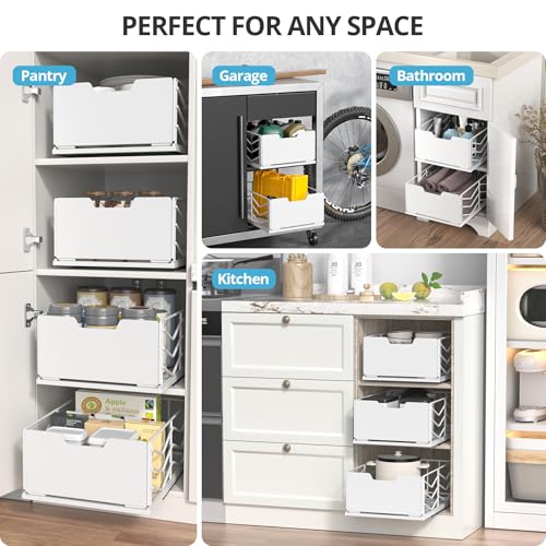 ZOINLIY Pull Out Cabinet Organizer, Pantry Slide Out Drawer Organizer with Adhesive Strips, Heavy Duty Under Sink Organizer, Storage and Organization for Kitchen, Bathroom, 15.7" D x 11.8" W x 6.7" H