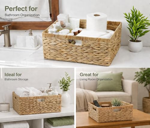 Jumbo Wicker Basket, Rectangular Wicker Baskets for Storage, Water Hyacinth Extra Large Storage Baskets, Shelf Basket with Built-in Handles-1 Pack - size: 16 ½"L x 13"W x 7 ½"H