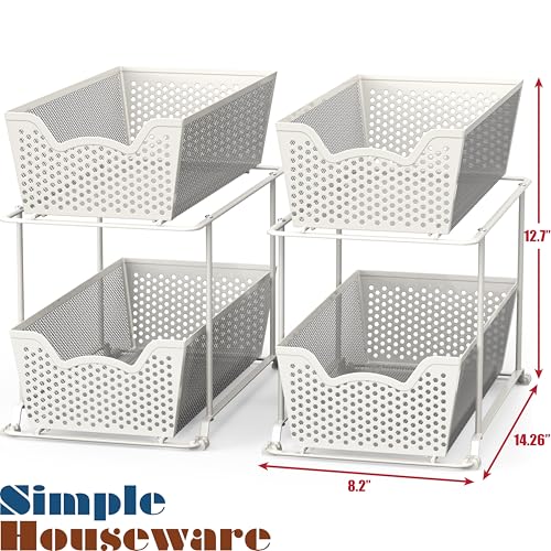 Simple Houseware Cabinet 2 Tier Perforated Basket Drawer, White - 2 Pack - color: White, size: 2-Pack