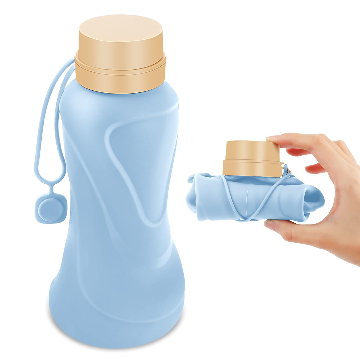 NAVTUE Collapsible Water Bottles,650ml,Leak Proof,Reuseable BPA Free Silicone Foldable Water Bottles,Durable Lightweight for Travel Gym Camping Hiking,Compact Size Portable Sports Water Bottle (Blue)