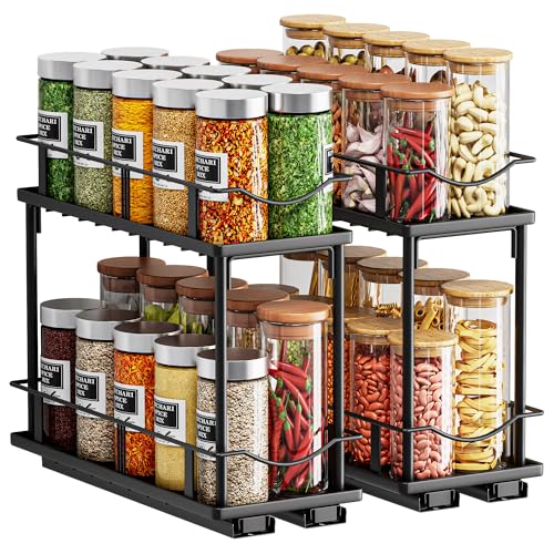 2 Packs Pull Out Spice Rack Organizer for Cabinet, 2-Tier Slide Out Seasoning Organizer, Narrow Cabinet Spice Rack, 10.7" Dx4.8 Wx8.85 H, Full Extension Ball Bearing Glides, Kitchen Pantry Organizer - size: 2 Pack
