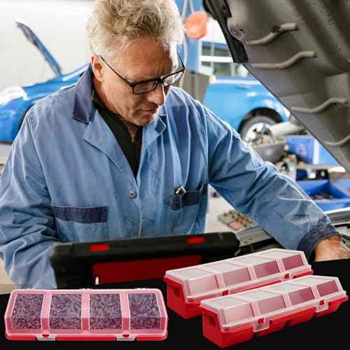 6 Pcs Screw Organizers Storage Bins with Lids, Plastic Stackable Hardware Organizer Box for Garage Nails/Craft Tool Organizing, Tool Cart Cabinet Workbench Drawers with Compartment Bolt Organizer