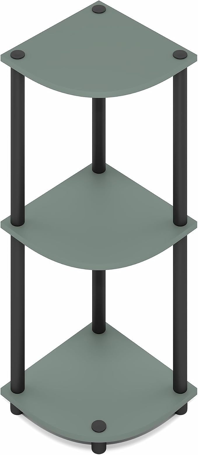 Furinno Turn-N-Tube Corner Shelf, 3-Tier Corner Bookshelf, Display Storage Shelves with Open Shelves, for Organization and Storage, Living Room, Home Office, Garage, Sage Green