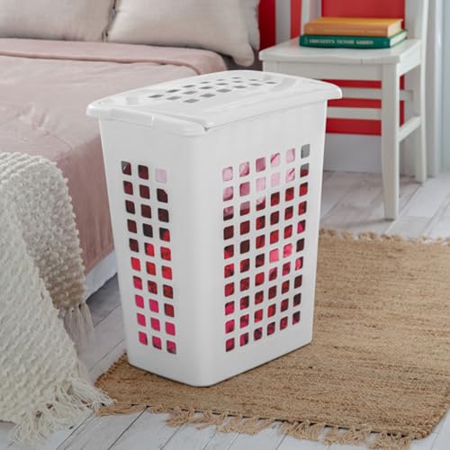 Sterilite Rectangular LiftTop Laundry Hamper with Lid, Handles to Easily Carry Clothes Between the Laundry Room and Bedroom, Plastic, White, 8-Pack - size: 8 Pack