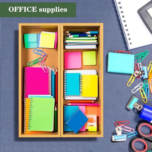 guiogc Bamboo Drawer Silverware Organizer, Silverware Tray, Flatware Organizer, Bamboo Storage Box Suitable for Office, Bathroom and other objects storage (14.2"x5"x2"-Set of 2) - size: 14.2" x 5" x 2"