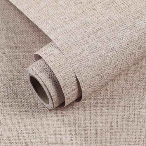 15.75"x787.4" Beige Grasscloth Wallpaper Peel and Stick Removable Textured Wall Paper Self Adhesive Contact Paper Faux Linen Cabinets Drawers Bookshelves Thickened Waterproof Shelf Vinyl Roll