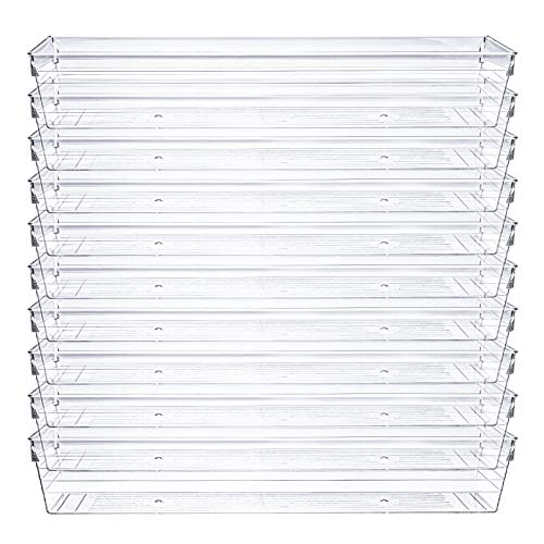 Kingrol 10 Pack 12 x 3 x 2 Inch Clear Drawer Organizer Trays, Desk Drawer Divider Storage Bins, Storage Box Set for Kitchen Bathroom Office Supplies