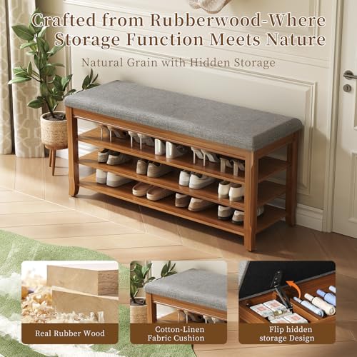SolidWood Entryway Shoe Storage Bench, Flip-Top Soft-Close Lid, Adjustable Shelves, Cushioned Entryway Shoe Rack Organizer,Hallway, Closet, Foyer 39.4'' - size: 39.4"