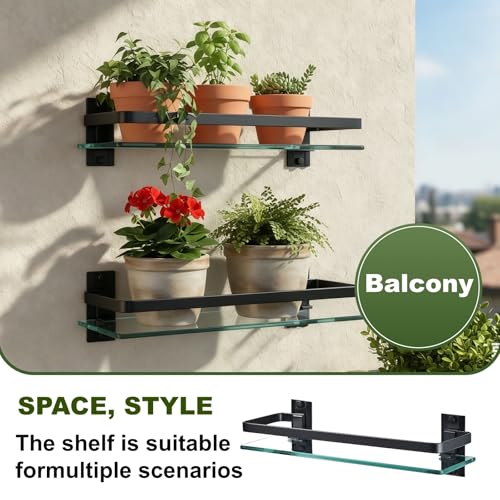AIJALY 3 Pack Bathroom Glass Shelf,Aluminum Tempered Glass 0.3in Extra Thick Rectangular 1 Tier Storage Organizer Wall Mount,Black 15.7in - color: Black 3 Pack
