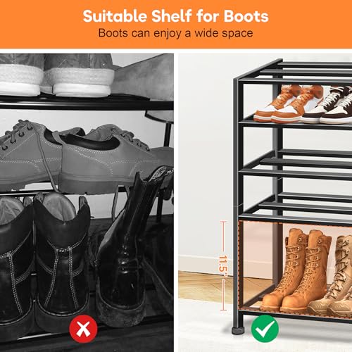 KEETDY 5-Tier Heavy Duty Shoe Rack for Garage Entryway, Stackable Shoe Organizer for 25 Pairs Men Boots, Shoe Rack for Closet Metal Shoe Storage Shelf, Floor, Hallway (Black)