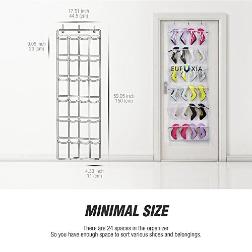 Over the Door 24 Pocket Shoe Organizer Hanging Rack with 3 Steel Hooks, Pack of 3, Breathable Mesh Back with Transparent PVC Pockets. For Closet Kitchen or Organizing Your Room. Space Saver - size: 3 PK