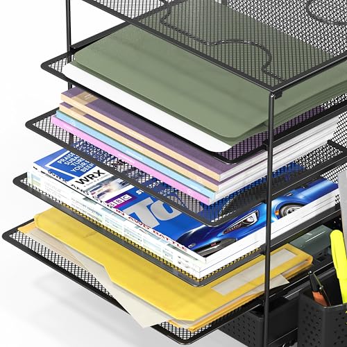 Simple Houseware 5-Tier Document File Tray with Supplies Sliding Drawer and Pen Bucket, Black