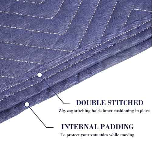 4 Pack Moving Blankets Heavy Duty 80"x72" Quilted Packing Blankets for Moving Furniture Padded Shipping Furniture Mover Blue