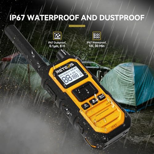 Retevis RB48 Plus Walkie Talkies Long Range, IP67 Waterproof Heavy Duty GMRS Two Way Radios, NOAA, USB-C Rechargeable, Vibration Alert, Emergency 2 Way Radios, for Off-Roading Hunting(2 Pack)