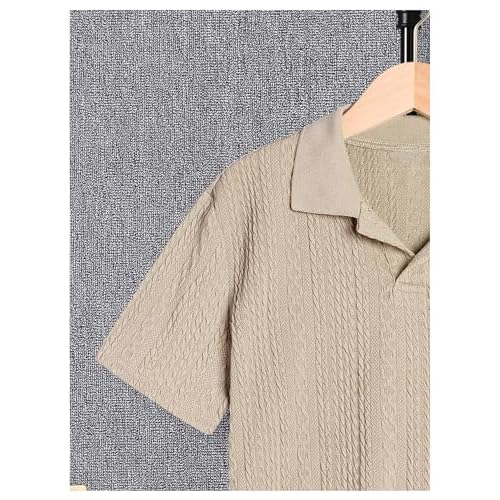 Verdusa Boys Button Down Shirt Tops Short Sleeve Collar Textured Tee Shirts