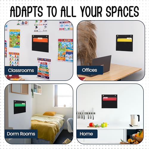 Essex Wares - 1 Pocket File Pocket Chart, Black - Versatile Wall Hanging File Folder Organizer for Classroom, Office, Home, and More - Wall Folder Organizer - Single Pocket - size: 1 Pocket