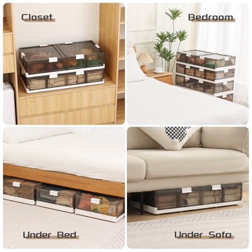 Under Bed Storage Containers with Wheels - Stackable, Foldable Plastic Storage Boxes with Lids for Clothes, Shoes, Blankets - Perfect for Bedroom Organization and Dorms (2 Pack-25.2''x16.5''x7.1'') - size: 2 Pack-25.2''x16.5''x7.1''