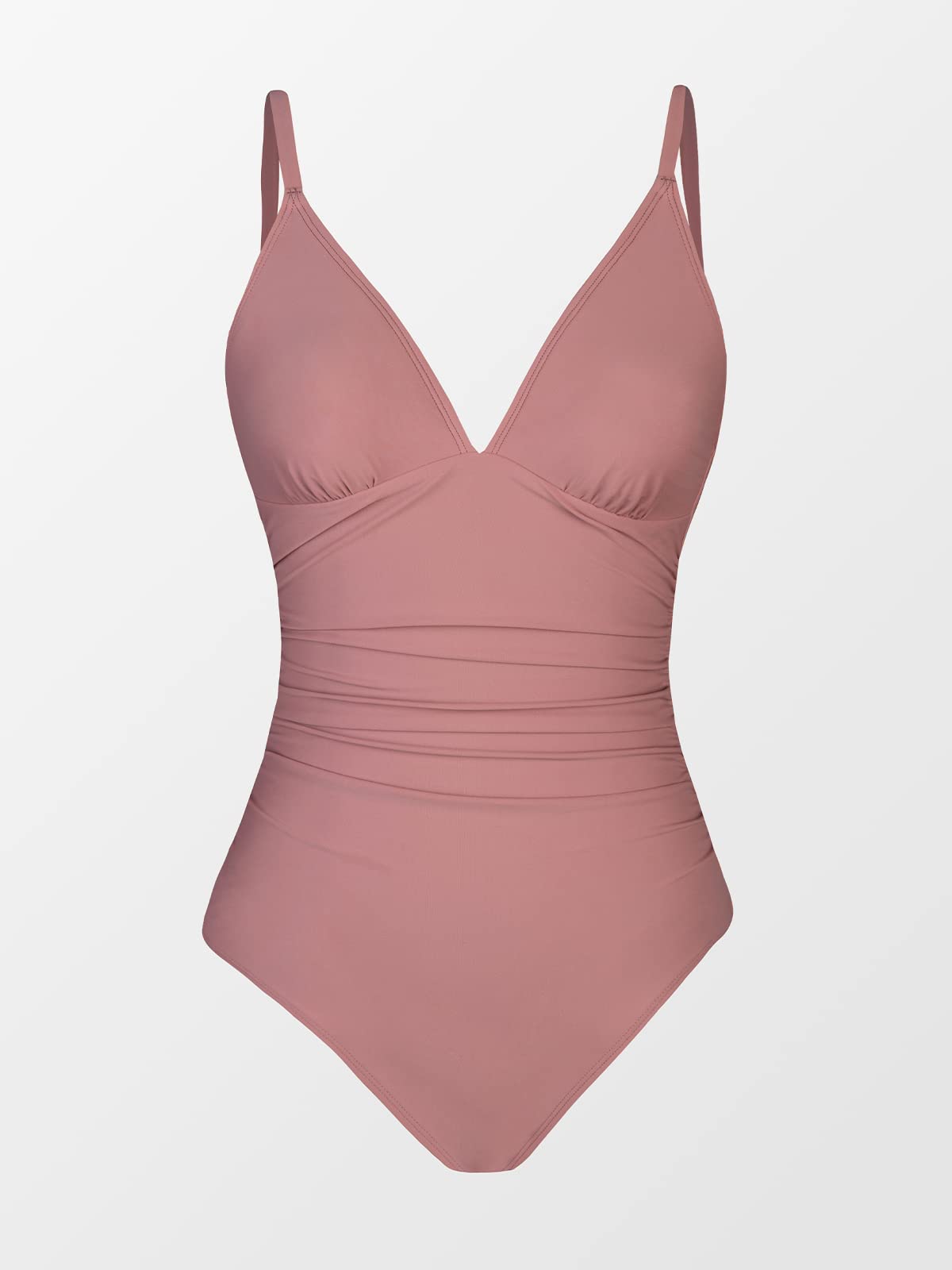 CUPSHE Womens Swimwear One Piece Swimsuit Bathing Suits Deep V Neck Tummy Control Low Back Adjustable Straps, Medium, Bean Pink