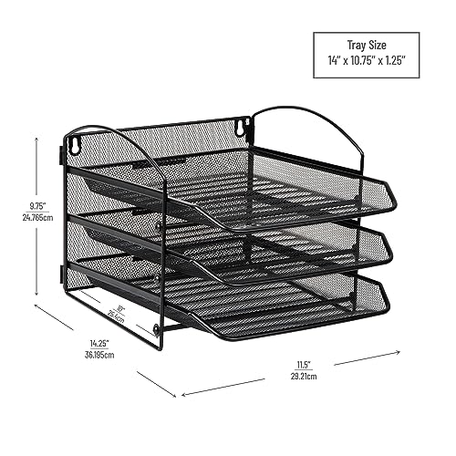 Mind Reader 3-Tier Paper Tray, File Storage, Desktop Organizer, Wall Mountable, File Organization, Metal Mesh, Black - style: 3-Tier