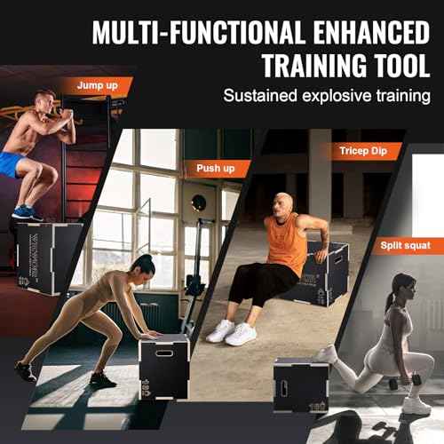 VEVOR 3 in 1 Plyometric Jump Box, Easy-to-Assemble Wood Plyo Box for Jumping Trainers, Home Gym Training and Conditioning