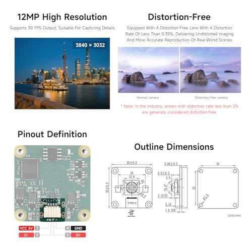 Waveshare IMX378 12MP USB Camera (A), Supports 30 FPS Output, Better Sensitivity in Low-Light Condition, Distortion-Free, Onboard Dual Microphones