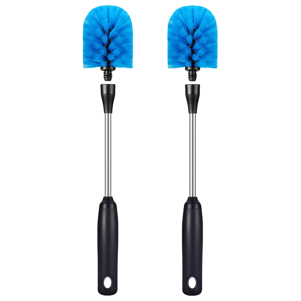 MOSOLAN Stainless Steel Bottle Brush with Replaceable Head, 2 Pack Long Handle Scrubbing Brush for Water Bottles, Glasswares, Mugs, Flasks, Tumblers, Vases, and Kitchen Sink, Blue, 13 in