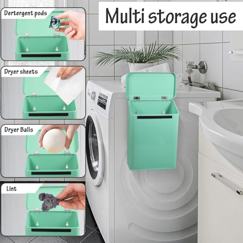 Picowe Magnetic Laundry Storage, Large Metal Lint Holder Bin with Lid for Laundry Room, Space-Saving Trash Container Hanging on Dryer, Washer or Wall Mount Trash Bin (Green) - color: Green