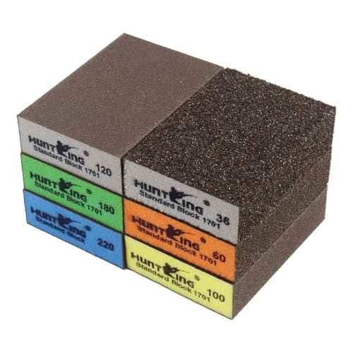 Huntking 6 Pack Sanding Sponge Sanding Block 36/60/100/120/180/220 Grit Sandpaper Assortment Hand Sander Sponges-Wet and Dry Sandpaper for Wood Drywall Metal Glasses