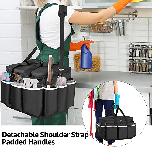 HODRANT Extra-Large Cleaning Caddy with EVA Hard Bottom, High Capacity Cleaning Supplies Organizer for Housekeeping & Home Work, Cleaner Tools Tote Bag with Shoulder Strap, Patent Design