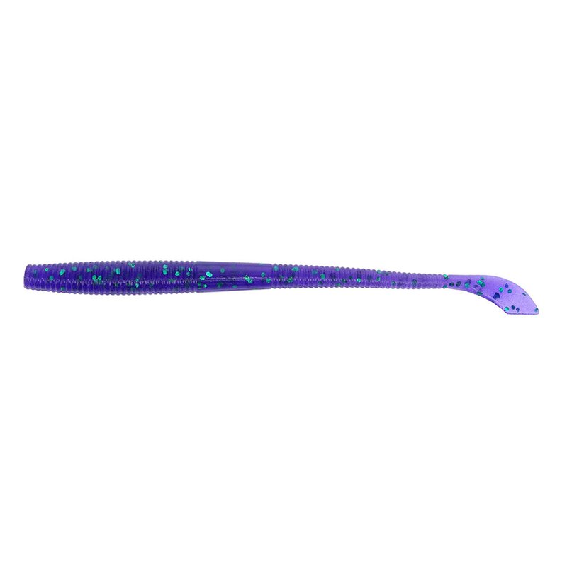Yamamoto Gary 5" Kut Tail Worm - Realistic Easy-to-Use Soft Plastic Fishing Lure Baits - 10 Pack, Junebug Purple with Emerald