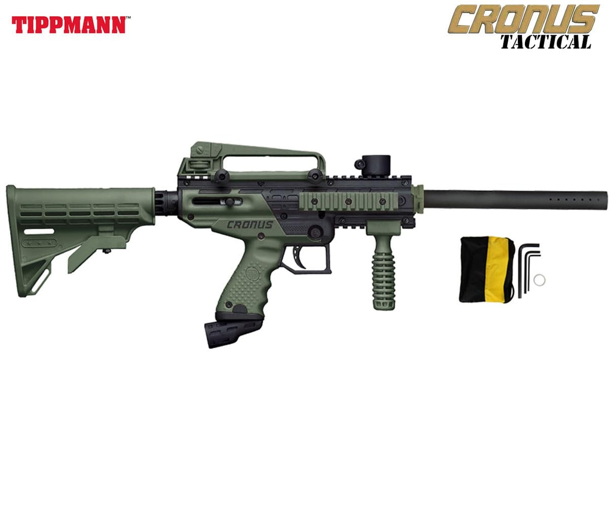 Maddog Tippmann Cronus Tactical Paintball Gun Marker and Silver CO2 Accessory Starter Package | Comes with Marker, Anti-Fog Mask, Hopper, Harness, Pods, & 20oz CO2 Tank - Black/Olive