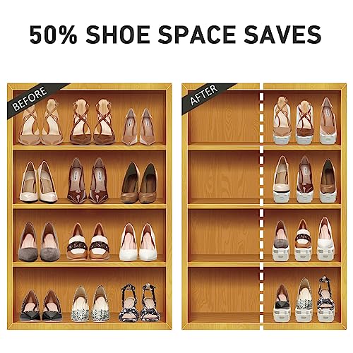 Shoe Slots Organizer - 20 Pack Shoe Stackers, 50% Space Savers, 4 Levels Adjustable Rack, White