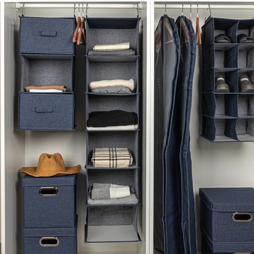 Household Essentials Hanging Cotton Blend Closet Organizer with 3 Storage Shelves, Denim - color: Denim