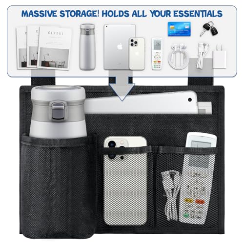 Hanging Bedside Caddy, 4 Pockets Bunk Bed Caddy, Bed Pocket for University Dormitories, Hospitals, Chairs, Crib Guardrails for Mobile Phone, Tablet Computer, Remote Control, Water Cup