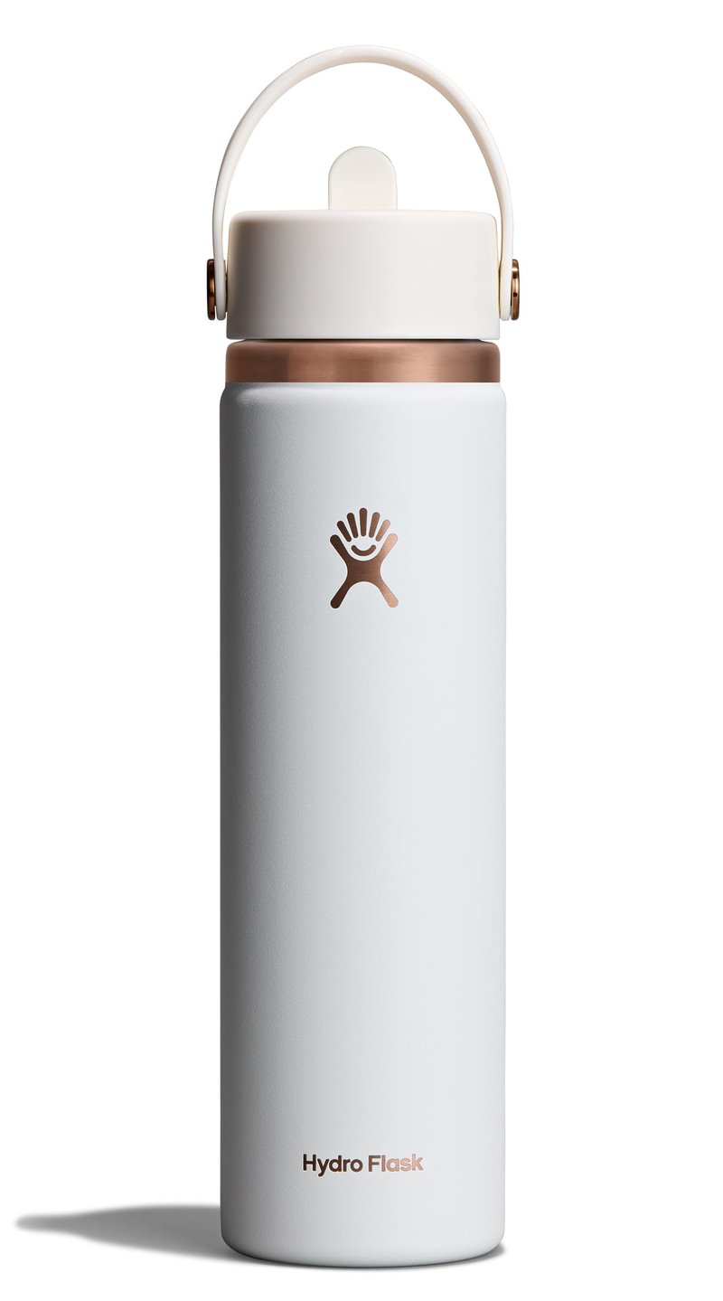 Hydro Flask Water Bottle - Insulated Stainless Steel - Wide Straw Lid, Non Spill, Leakproof in 24 Oz Chalk White Arc