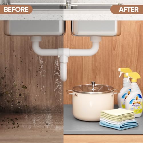 BALEINE 34''×22'' Under Sink Mat, Waterproof Food Grade Silicone Undersink Mat, Cabinet Shelf Drip Tray, Under Sink Liner for Kitchen, Bathroom (Grey) - color: Gray