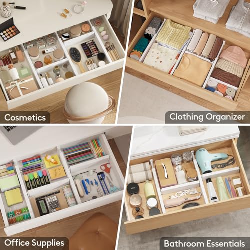 Lifewit 5 Pack 2.36" High Drawer Dividers 40-56cm/16-22 Adjustable Drawer Organizer for Clothes/Utensils, Expandable Drawer Separator in Dresser/Kitchen/Bedroom/Office Organization & Storage White - size: 2.36"H, 16-22"L
