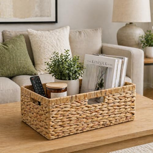 Jumbo Wicker Basket, Rectangular Wicker Baskets for Storage, Water Hyacinth Extra Large Storage Baskets, Shelf Basket with Built-in Handles-1 Pack - size: 16 ½"L x 13"W x 7 ½"H