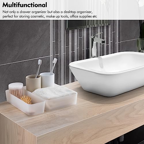 Poeland 15 Pcs Drawer Organizer Tray Storage Box for Bedroom Dresser Bathroom Kitchen, Frosted - size: 15 pcs