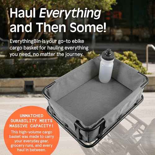 Retrospec EverythingBin Heavy-Duty Steel eBike Rear Basket with Water-Resistant Liner - Large Capacity Cargo Carrier for Electric Bikes (13x18x5.7)